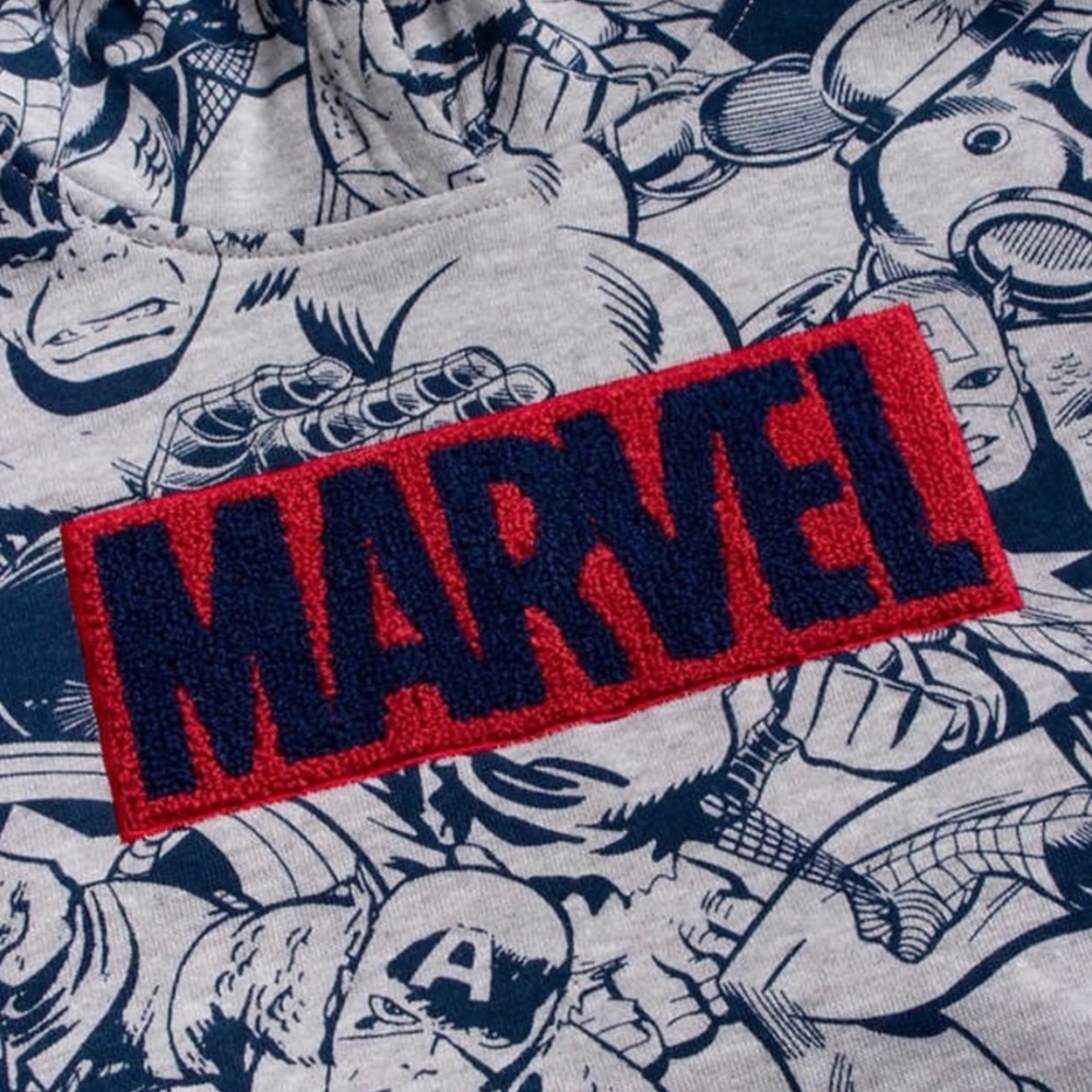 NWT Boys Marvel Graphic Print Hoodie Pullover Gray Blue Sweatshirt - Picture 8 of 10
